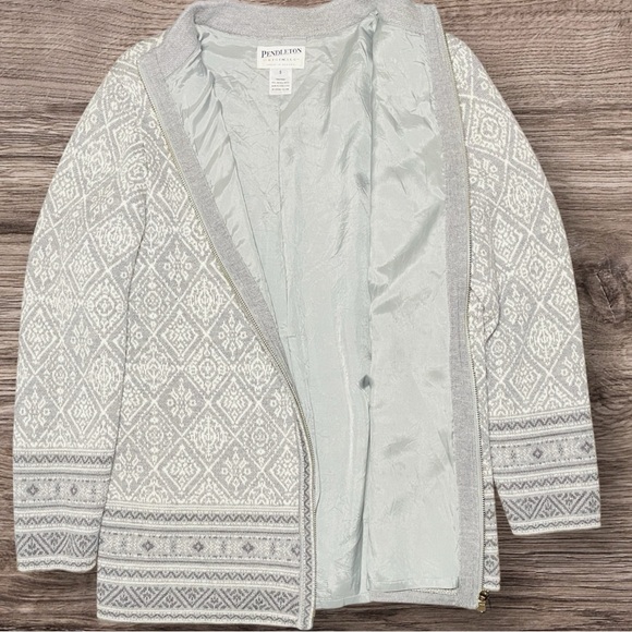 PENDLETON Sweater Jacket Womens Small 100% Merino Wool Zip Up Gray Slim Petite - Picture 2 of 6
